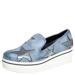 Stella McCartney Grey Faux Leather Binx Star Slip On Sneakers Size 39 For Women