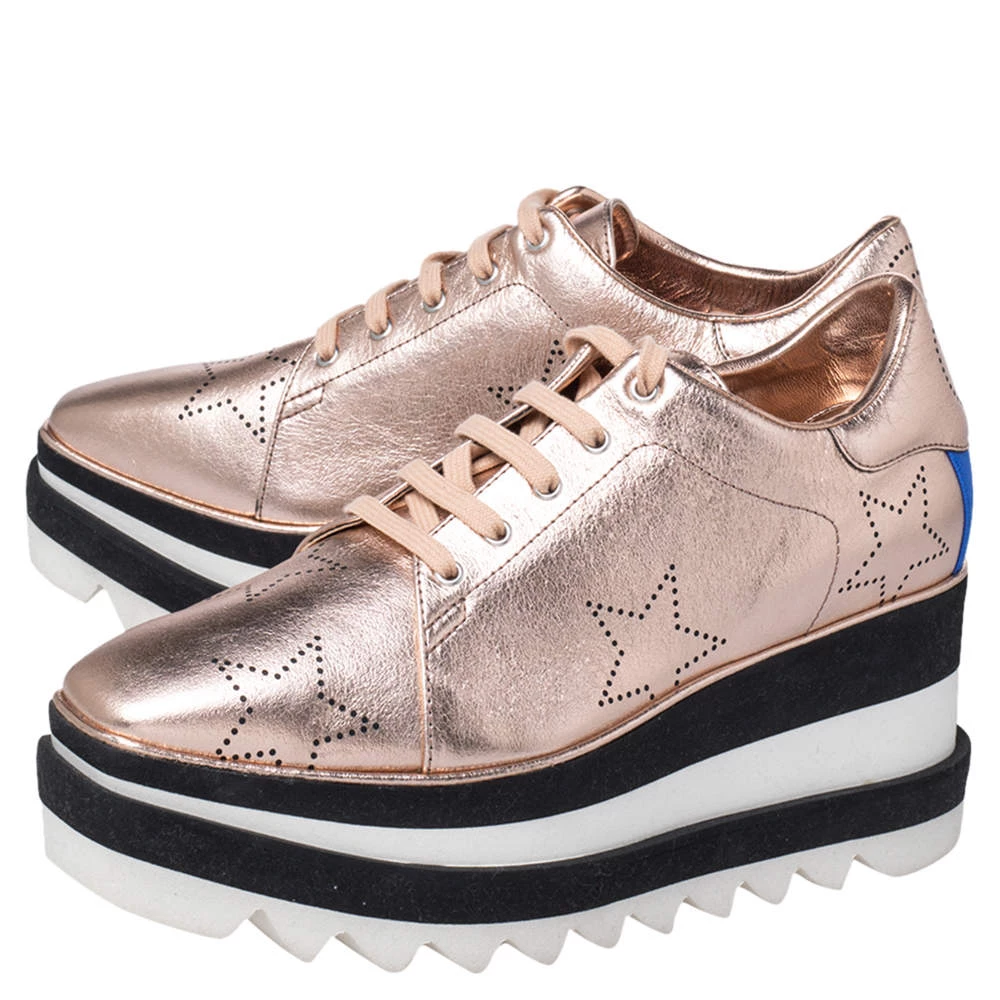 Stella McCartney Metallic Gold Leather Elyse Star Platform Sneakers Size 38 For Women 6 Stella McCartney Metallic Gold Leather Elyse Star Platform Sneakers Size 38 For Women - Image 4