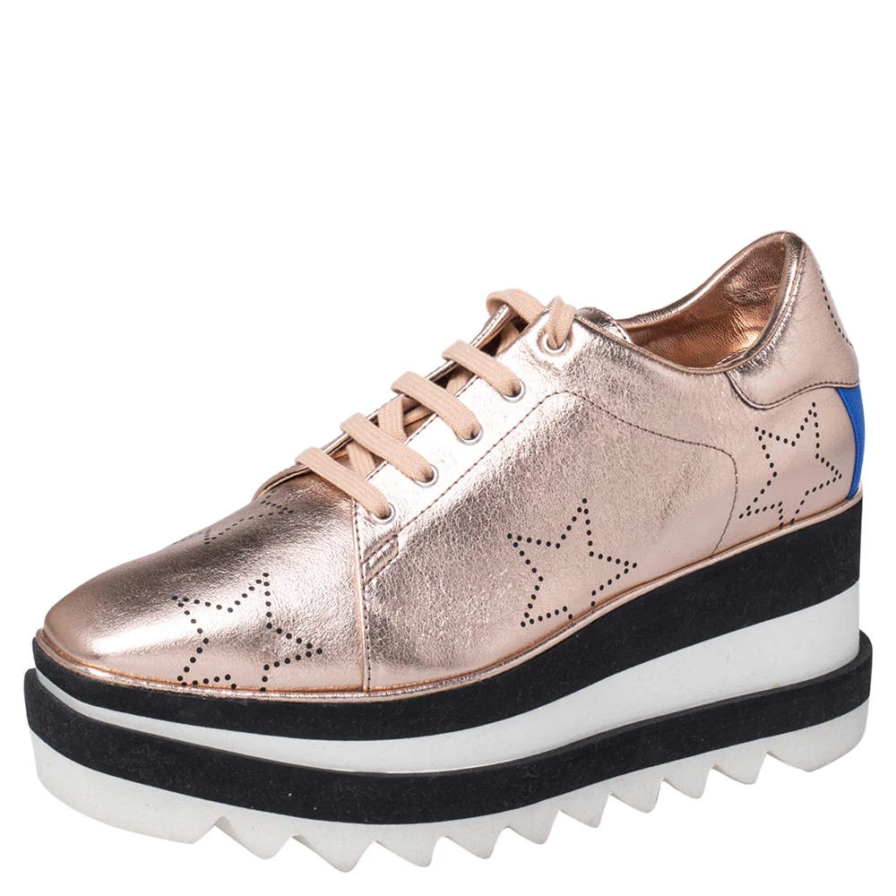 Stella McCartney Metallic Gold Leather Elyse Star Platform Sneakers Size 38 For Women 3 Stella McCartney Metallic Gold Leather Elyse Star Platform Sneakers Size 38 For Women