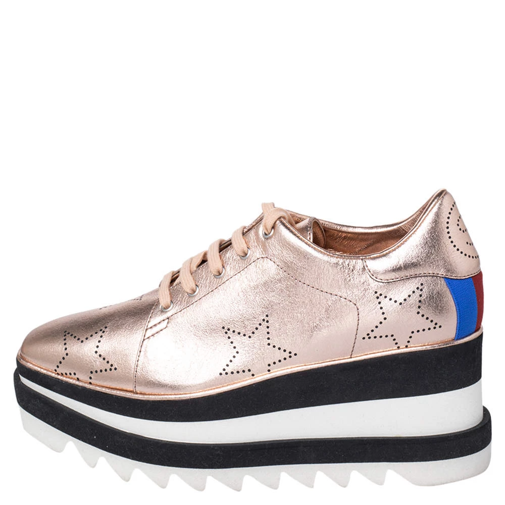 Stella McCartney Metallic Gold Leather Elyse Star Platform Sneakers Size 38 For Women 4 Stella McCartney Metallic Gold Leather Elyse Star Platform Sneakers Size 38 For Women - Image 2