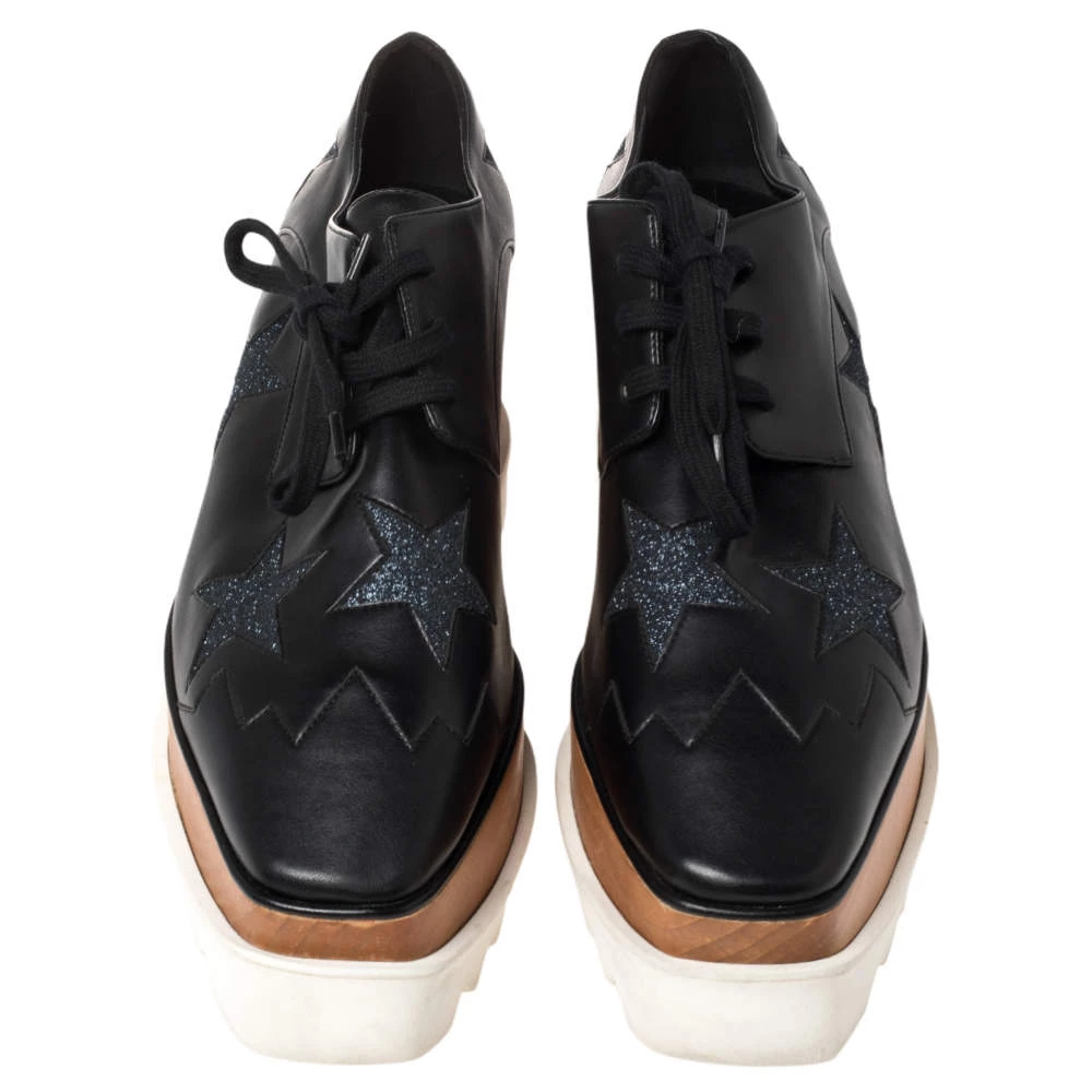 Stella McCartney Black Faux Leather Elyse Star Platform Lace Up Derby Size 38.5 For Women 5 Stella McCartney Black Faux Leather Elyse Star Platform Lace Up Derby Size 38.5 For Women - Image 3