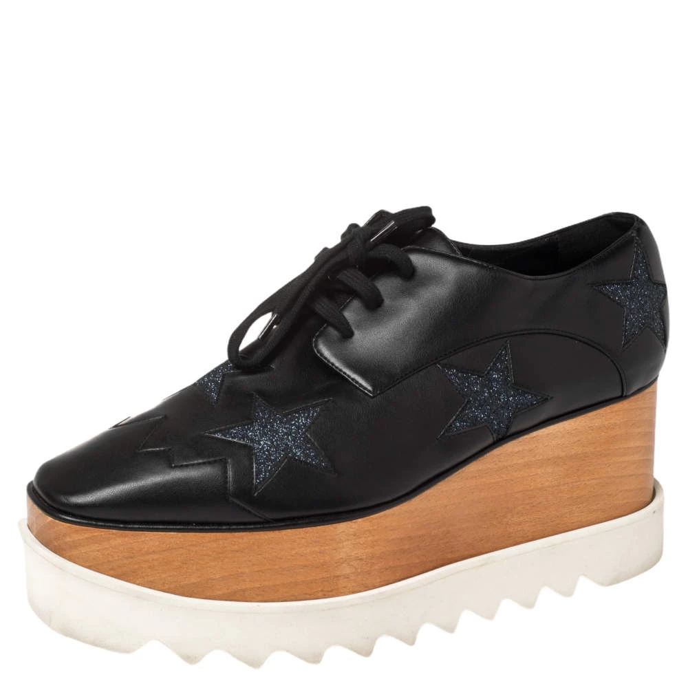 Stella McCartney Black Faux Leather Elyse Star Platform Lace Up Derby Size 38.5 For Women 3 Stella McCartney Black Faux Leather Elyse Star Platform Lace Up Derby Size 38.5 For Women