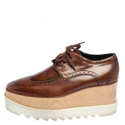 Stella McCartney Brown Brogue Faux Leather Elyse Platform Derby Size 39 For Women -Stella McCartney Sales luxury women stella mccartney used shoes p472252 003