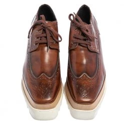Stella McCartney Brown Brogue Faux Leather Elyse Platform Derby Size 39 For Women -Stella McCartney Sales luxury women stella mccartney used shoes p472252 007
