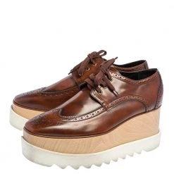 Stella McCartney Brown Brogue Faux Leather Elyse Platform Derby Size 39 For Women -Stella McCartney Sales luxury women stella mccartney used shoes p472252 008