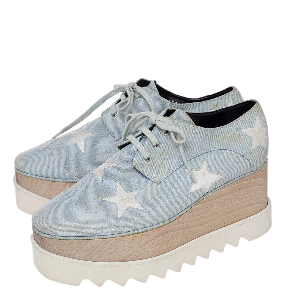 Stella McCartney Blue Denim Fabric Elyse Platform Derby Size 39 For Women 6 Stella McCartney Blue Denim Fabric Elyse Platform Derby Size 39 For Women - Image 4