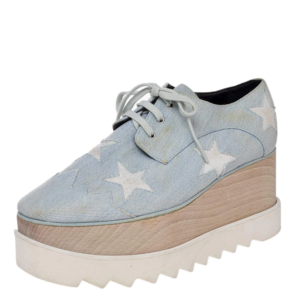 Stella McCartney Blue Denim Fabric Elyse Platform Derby Size 39 For Women 3 Stella McCartney Blue Denim Fabric Elyse Platform Derby Size 39 For Women