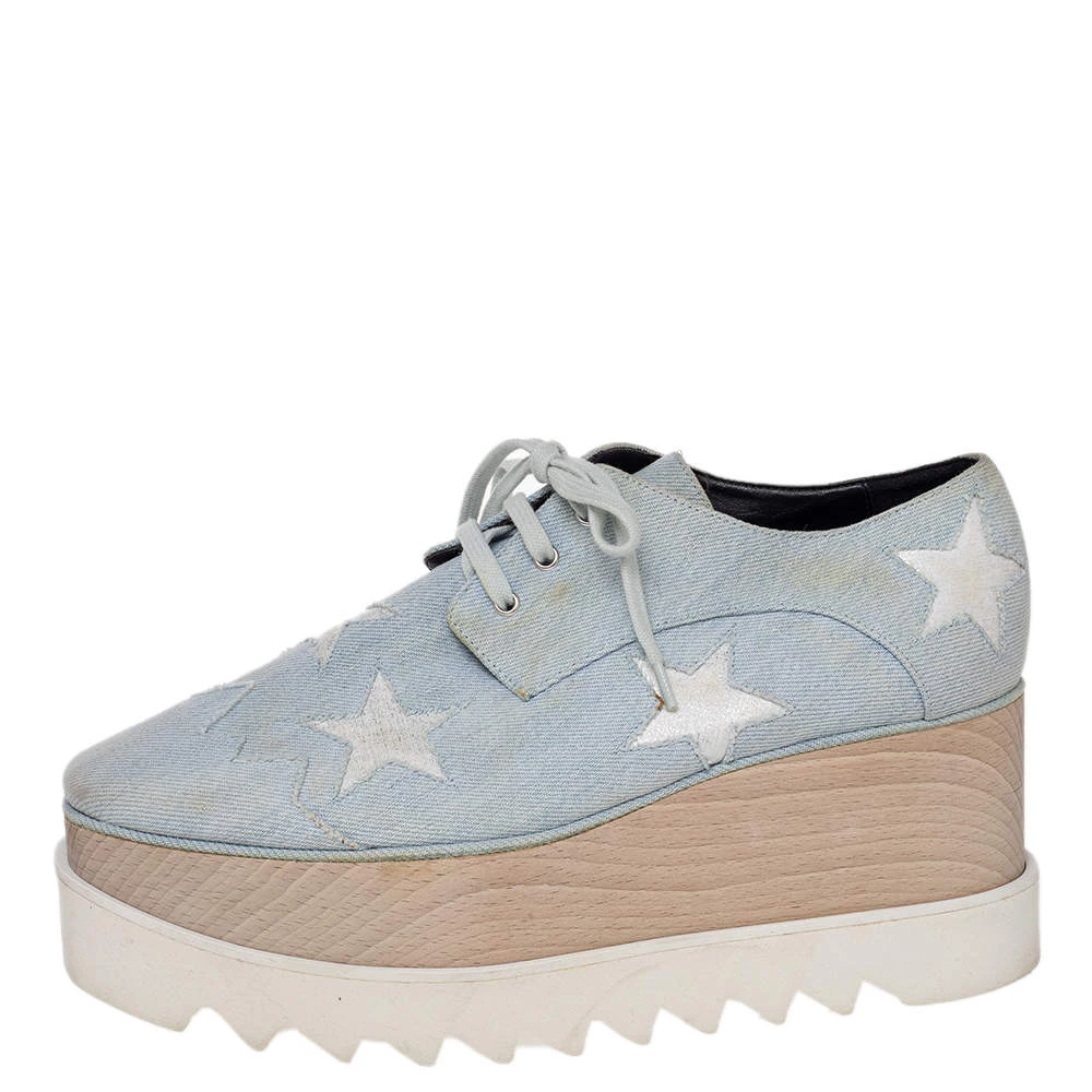 Stella McCartney Blue Denim Fabric Elyse Platform Derby Size 39 For Women 4 Stella McCartney Blue Denim Fabric Elyse Platform Derby Size 39 For Women - Image 2