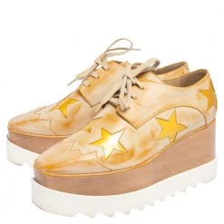 Stella McCartney Beige Faux Leather Elyse Star Platform Sneakers Size 36.5 For Women -Stella McCartney Sales luxury women stella mccartney used shoes p477074 008