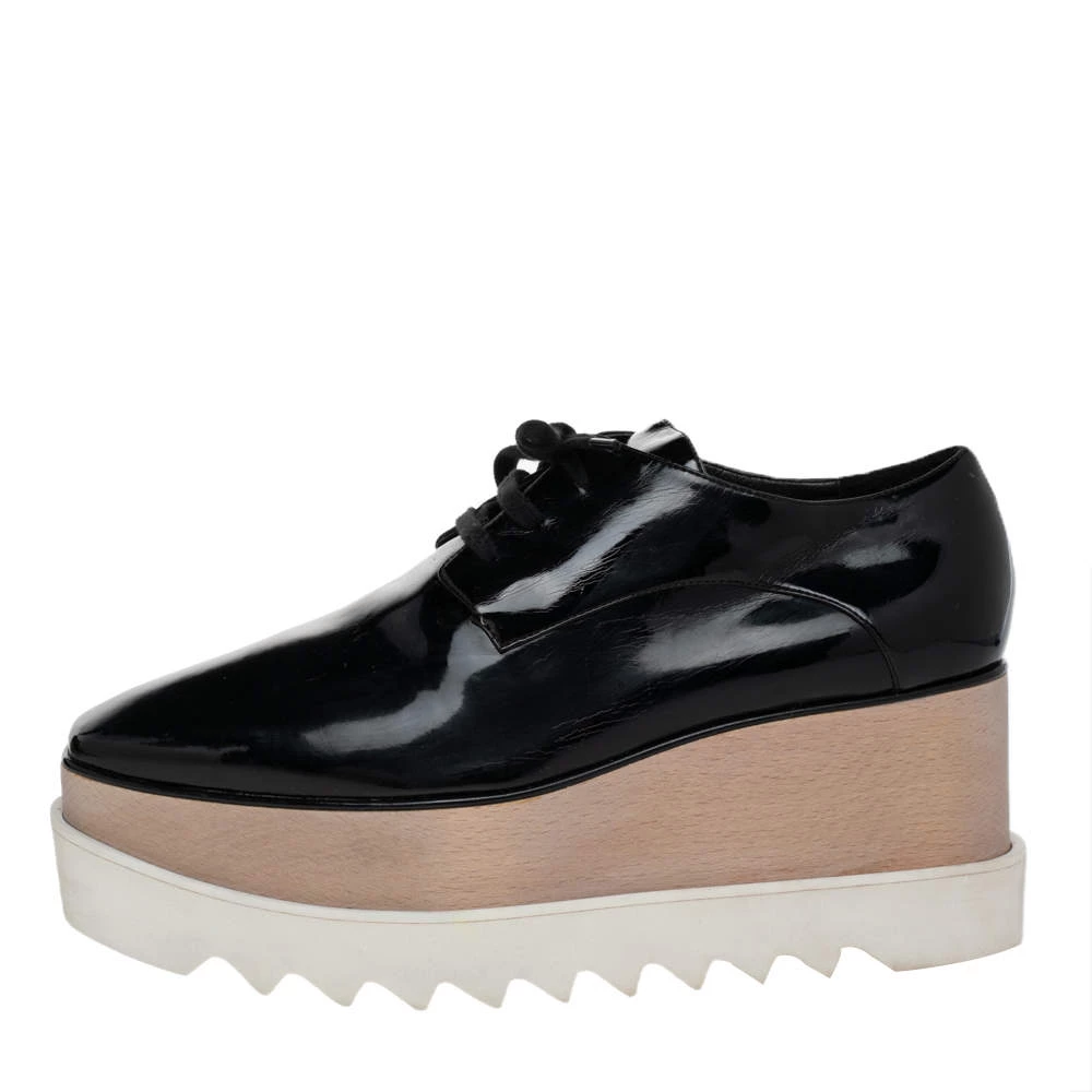 Stella McCartney Black Faux Patent Leather Elyse Platform Derby Size 40 For Women 4 Stella McCartney Black Faux Patent Leather Elyse Platform Derby Size 40 For Women - Image 2