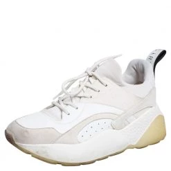 Stella McCartney White Faux Leather And Faux Suede Eclypse Low Top Sneakers Size 38 For Women