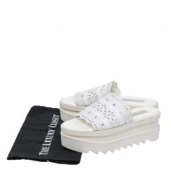 Stella McCartney White Floral Embroidered Cut Out Faux Leather Platform Slide Sandals Size 36 For Women -Stella McCartney Sales luxury women stella mccartney used shoes p479891 003