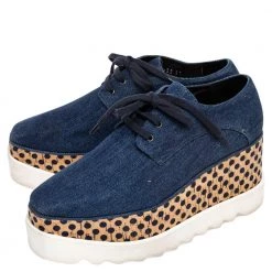 Stella McCartney Blue/Beige Denim And Leather Elyse Platform Sneakers Size 37 For Women -Stella McCartney Sales luxury women stella mccartney used shoes p482142 004
