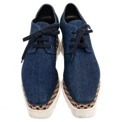 Stella McCartney Blue/Beige Denim And Leather Elyse Platform Sneakers Size 37 For Women -Stella McCartney Sales luxury women stella mccartney used shoes p482142 008