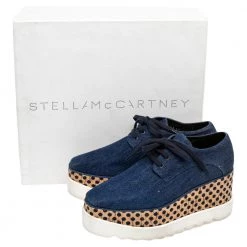 Stella McCartney Blue/Beige Denim And Leather Elyse Platform Sneakers Size 37 For Women -Stella McCartney Sales luxury women stella mccartney used shoes p482142 009