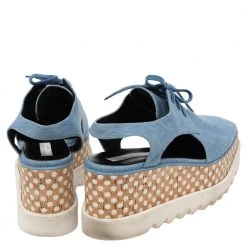 Stella McCartney Blue Cut Out Denim Elyse Lace Up Platform Derby Size 40 For Women -Stella McCartney Sales luxury women stella mccartney used shoes p482570 004