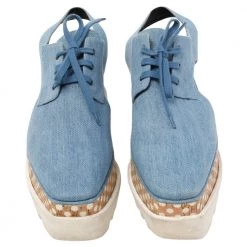 Stella McCartney Blue Cut Out Denim Elyse Lace Up Platform Derby Size 40 For Women -Stella McCartney Sales luxury women stella mccartney used shoes p482570 005