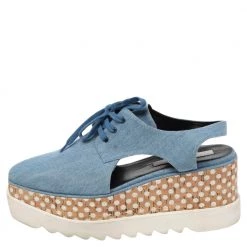Stella McCartney Blue Cut Out Denim Elyse Lace Up Platform Derby Size 40 For Women -Stella McCartney Sales luxury women stella mccartney used shoes p482570 006