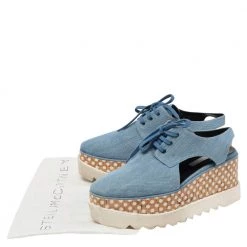 Stella McCartney Blue Cut Out Denim Elyse Lace Up Platform Derby Size 40 For Women -Stella McCartney Sales luxury women stella mccartney used shoes p482570 008