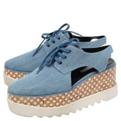 Stella McCartney Blue Cut Out Denim Elyse Lace Up Platform Derby Size 40 For Women -Stella McCartney Sales luxury women stella mccartney used shoes p482570 010