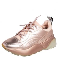 Stella McCartney Metallic Rose Gold Faux Leather Eclypse Low Top Sneakers Size 39 For Women