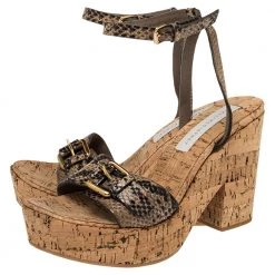 Stella McCartney Beige Faux Python Leather Cork Platform Sandals Size 39 For Women -Stella McCartney Sales luxury women stella mccartney used shoes p487550 001