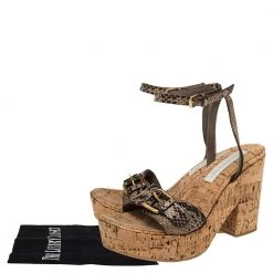 Stella McCartney Beige Faux Python Leather Cork Platform Sandals Size 39 For Women -Stella McCartney Sales luxury women stella mccartney used shoes p487550 002