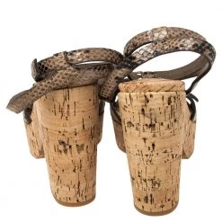 Stella McCartney Beige Faux Python Leather Cork Platform Sandals Size 39 For Women -Stella McCartney Sales luxury women stella mccartney used shoes p487550 008