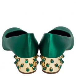 Stella McCartney Green Satin Studded Block Heel Pumps Size 38.5 For Women -Stella McCartney Sales luxury women stella mccartney used shoes p487946 002