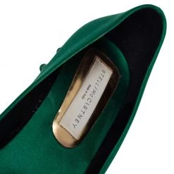 Stella McCartney Green Satin Studded Block Heel Pumps Size 38.5 For Women -Stella McCartney Sales luxury women stella mccartney used shoes p487946 004