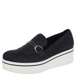 Stella McCartney Black Lurex Fabric Binx Platform Slip On Sneakers Size 40 For Women