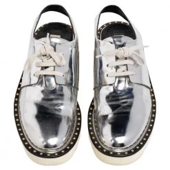 Stella McCartney Metallic Silver Faux Leather Odette Slingback Flats Size 37 For Women -Stella McCartney Sales luxury women stella mccartney used shoes p488570 004
