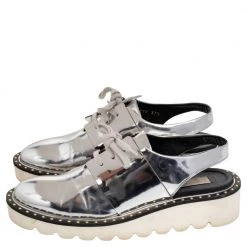 Stella McCartney Metallic Silver Faux Leather Odette Slingback Flats Size 37 For Women -Stella McCartney Sales luxury women stella mccartney used shoes p488570 007