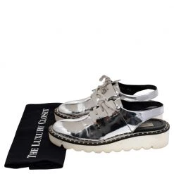 Stella McCartney Metallic Silver Faux Leather Odette Slingback Flats Size 37 For Women -Stella McCartney Sales luxury women stella mccartney used shoes p488570 009