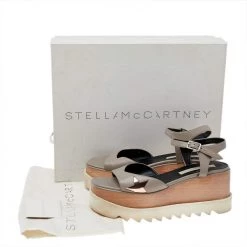 Stella McCartney Grey Faux Leather Wedge Sandals Size 40 For Women -Stella McCartney Sales luxury women stella mccartney used shoes p491766 001
