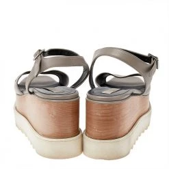 Stella McCartney Grey Faux Leather Wedge Sandals Size 40 For Women -Stella McCartney Sales luxury women stella mccartney used shoes p491766 003