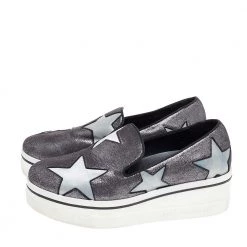 Stella McCartney Metallic Grey Faux Suede And Satin Binx Star Platform Slip On Sneakers Size 38 For Women -Stella McCartney Sales luxury women stella mccartney used shoes p492808 001