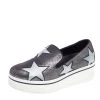 Stella McCartney Metallic Grey Faux Suede And Satin Binx Star Platform Slip On Sneakers Size 38 For Women