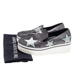 Stella McCartney Metallic Grey Faux Suede And Satin Binx Star Platform Slip On Sneakers Size 38 For Women -Stella McCartney Sales luxury women stella mccartney used shoes p492808 004