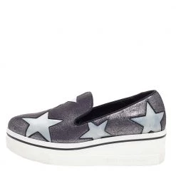 Stella McCartney Metallic Grey Faux Suede And Satin Binx Star Platform Slip On Sneakers Size 38 For Women -Stella McCartney Sales luxury women stella mccartney used shoes p492808 005