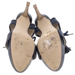 Stella McCartney Navy Blue Faux Leather And Canvas Platform Ankle Wrap Tassel Sandals Size 38.5 For Women -Stella McCartney Sales luxury women stella mccartney used shoes p492836 004