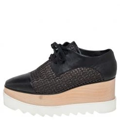 Stella McCartney Black Woven Faux Leather Elyse Platform Derby Sneakers Size 38 For Women -Stella McCartney Sales luxury women stella mccartney used shoes p493015 001