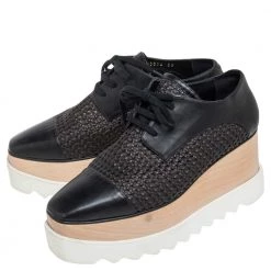 Stella McCartney Black Woven Faux Leather Elyse Platform Derby Sneakers Size 38 For Women -Stella McCartney Sales luxury women stella mccartney used shoes p493015 002