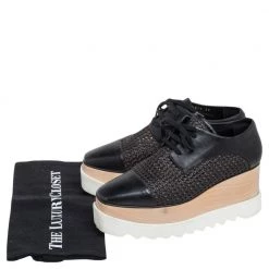 Stella McCartney Black Woven Faux Leather Elyse Platform Derby Sneakers Size 38 For Women -Stella McCartney Sales luxury women stella mccartney used shoes p493015 006
