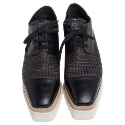 Stella McCartney Black Woven Faux Leather Elyse Platform Derby Sneakers Size 38 For Women -Stella McCartney Sales luxury women stella mccartney used shoes p493015 008