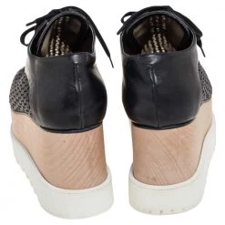 Stella McCartney Black Woven Faux Leather Elyse Platform Derby Sneakers Size 38 For Women -Stella McCartney Sales luxury women stella mccartney used shoes p493015 009