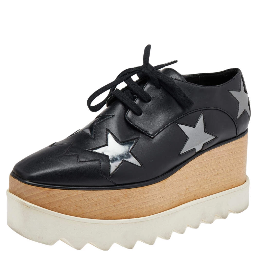 Stella McCartney Black Faux Leather Elyse Platform Sneakers Size 34.5 For Women 3 Stella McCartney Black Faux Leather Elyse Platform Sneakers Size 34.5 For Women