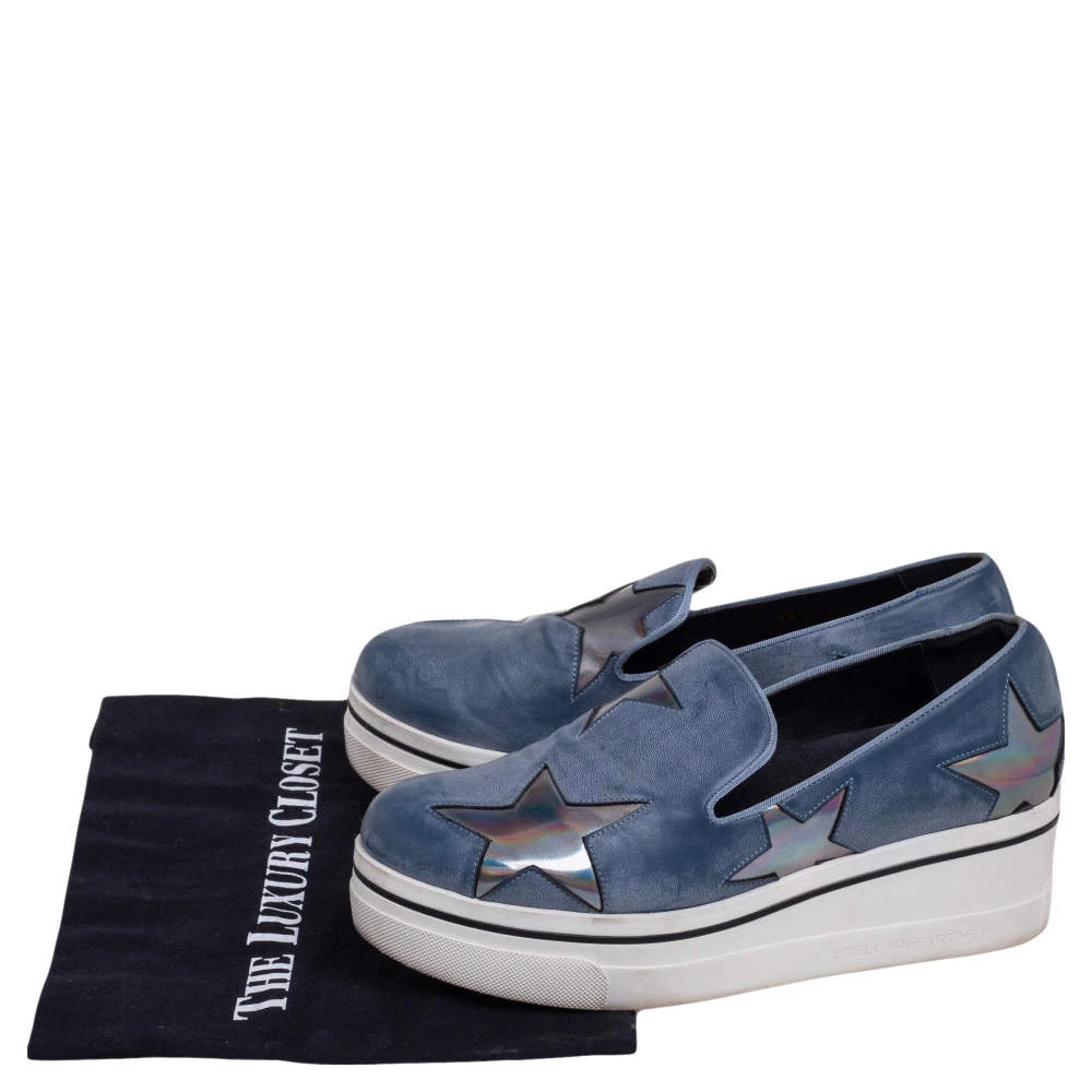 Stella McCartney Blue Faux Leather Binx Star Slip-On Platform Sneakers Size 38 For Women 11 Stella McCartney Blue Faux Leather Binx Star Slip-On Platform Sneakers Size 38 For Women - Image 9