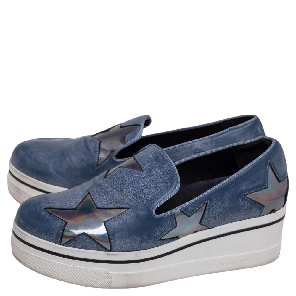 Stella McCartney Blue Faux Leather Binx Star Slip-On Platform Sneakers Size 38 For Women 6 Stella McCartney Blue Faux Leather Binx Star Slip-On Platform Sneakers Size 38 For Women - Image 4