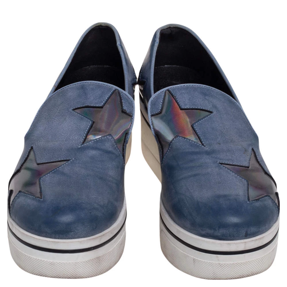 Stella McCartney Blue Faux Leather Binx Star Slip-On Platform Sneakers Size 38 For Women 5 Stella McCartney Blue Faux Leather Binx Star Slip-On Platform Sneakers Size 38 For Women - Image 3